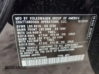 2019 Volkswagen Atlas SE with VIN 1V2LR2CA0KC505636, listed as a Copart auction lot 47648835 with 107,426 mi miles and Salvage title. Bid and sale history available at DreamBid. Image 13.