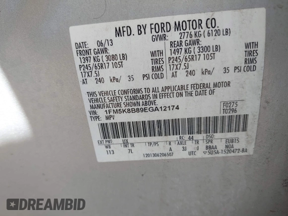 2014 Ford Explorer with VIN 1FM5K8B89EGA12174, listed as a IAAI auction lot 41931727 with 181,125 mi miles and . Bid and sale history available at DreamBid. Image 9.
