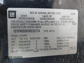 2008 Cadillac Escalade ESV z VIN 1GYFK66868R233774, wystawiony jako IAAI lot #41558263 z przebiegiem Nie podano mil oraz . Historia ofert i sprzedaży dostępna na DreamBid. Obrazek 9.