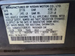 2007 Nissan Maxima 3.5 SE with VIN 1N4BA41E27C808193, listed as a Copart auction lot 73848124 with 118,924 mi miles and Clean Title. Bid and sale history available at carsss.com. Image 13.
