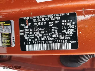 2013 Hyundai Santa Fe GL with VIN 5XYZT3LB3DG028968, listed as a Copart auction lot 44411945 with 188,237 mi miles and Salvage Title. Bid and sale history available at carsss.com. Image 13.