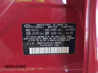 2012 Hyundai Azera with VIN KMHFH4JG2CA148859, listed as a IAAI auction lot 41850242 with 105,272 mi miles. Bid and sale history available at carsss.com. Image 9.