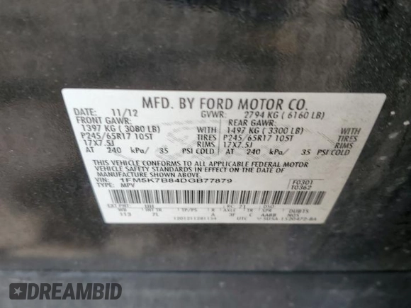 2013 Ford Explorer with VIN 1FM5K7B84DGB77879, listed as a Copart auction lot 59961425 with 150,900 mi miles and Clean title. Bid and sale history available at DreamBid. Image 12.