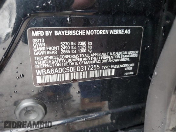 2014 BMW 6 Series 640i z VIN WBA6A0C50ED317255, wystawiony jako Copart lot #73492534 z przebiegiem 146 428 mil mil oraz Czysty tytuł • Clean title. Historia ofert i sprzedaży dostępna na DreamBid. Obrazek 14.