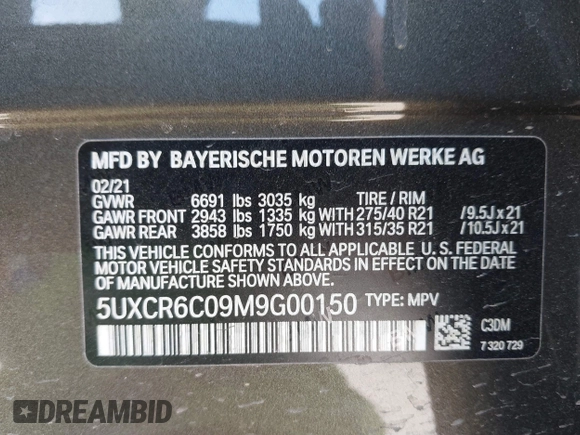 2021 BMW X5 xDrive40i z VIN 5UXCR6C09M9G00150, wystawiony jako IAAI lot #41647528 z przebiegiem Nie podano mil oraz . Historia ofert i sprzedaży dostępna na DreamBid. Obrazek 9.