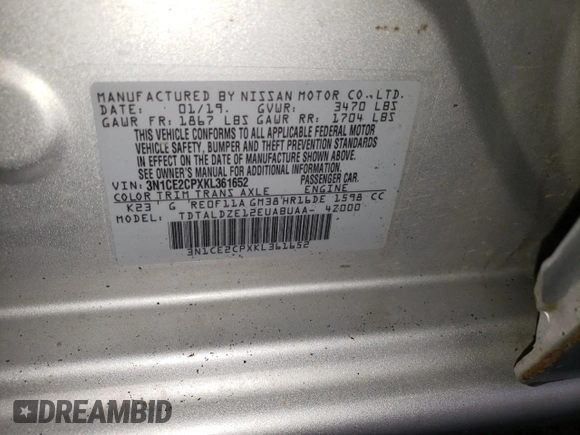 2019 Nissan Note SV with VIN 3N1CE2CPXKL361652, listed as a Copart auction lot 63736595 with 86,517 mi miles and Clean title. Bid and sale history available at DreamBid. Image 12.