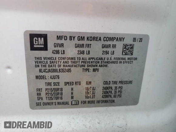 2020 Buick Encore Preferred with VIN KL4CJASB8LB352485, listed as a Copart auction lot 45607845 with 19,615 mi miles and Salvage Title. Bid and sale history available at DreamBid. Image 12.