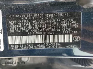 2018 Toyota Camry LE with VIN 4T1B11HK8JU547525, listed as a Copart auction lot 58334445 with 120,602 mi miles and Salvage title. Bid and sale history available at DreamBid. Image 12.