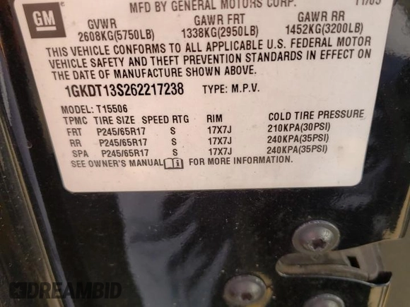 2006 GMC Envoy SLE with VIN 1GKDT13S262217238, listed as a Copart auction lot 45885605 with 183,637 mi miles and Non Repairable. Bid and sale history available at carsss.com. Image 10.