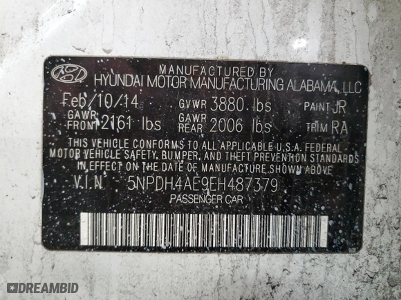 2014 Hyundai Elantra Limited with VIN 5NPDH4AE9EH487379, listed as a Copart auction lot 51732275 with 103,985 mi miles and Clean Title. Bid and sale history available at carsss.com. Image 12.