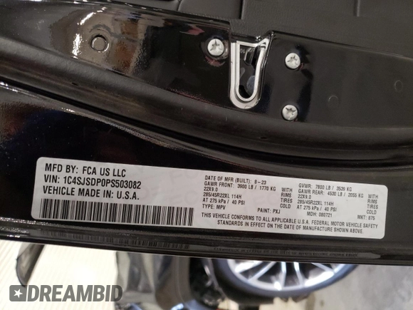 2023 Jeep Wagoneer Series III с VIN 1C4SJSDP0PS503082, выставлен на аукционе Copart как лот 77155824 с пробегом 21 774 миль миль и Списание • Salvage title. История ставок и продаж доступна на DreamBid. Изображение 14.