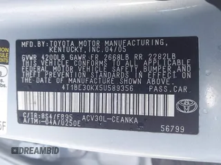 2005 Toyota Camry LE with VIN 4T1BE30KX5U589356, listed as a IAAI auction lot 42471176 with 142,153 mi miles and . Bid and sale history available at DreamBid. Image 9.