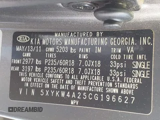 2012 Kia Sorento SX with VIN 5XYKW4A25CG196627, listed as a IAAI auction lot 41717846 with 219,194 mi miles. Bid and sale history available at carsss.com. Image 9.