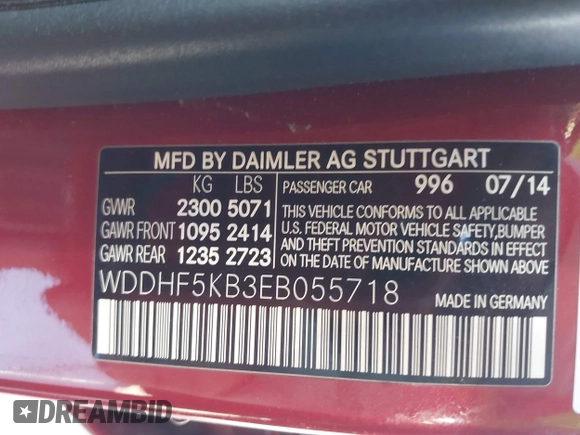 2014 Mercedes-Benz E 350 Sport with VIN WDDHF5KB3EB055718, listed as a IAAI auction lot 42078285 with 119,963 mi miles and . Bid and sale history available at carsss.com. Image 9.