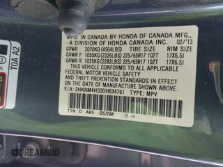 2013 Honda CR-V EX with VIN 2HKRM4H50DH634761, listed as a IAAI auction lot 41882899 with 70,535 mi miles. Bid and sale history available at carsss.com. Image 9.