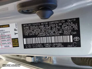2019 Toyota Prius L Eco with VIN JTDKARFU5K3095256, listed as a IAAI auction lot 41594352 with 72,480 mi miles. Bid and sale history available at carsss.com. Image 9.
