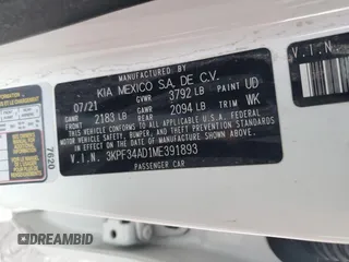 2021 Kia Forte GT-Line z VIN 3KPF34AD1ME391893, wystawiony jako Copart lot #50002295 z przebiegiem 42 990 mil mil oraz Szkoda całkowita • Salvage title. Historia ofert i sprzedaży dostępna na DreamBid. Obrazek 12.