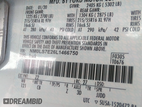 2020 Ford Transit Connect XL with VIN NM0LS7E26L1466750, listed as a IAAI auction lot 42273656 with 110,512 mi miles and . Bid and sale history available at DreamBid. Image 9.