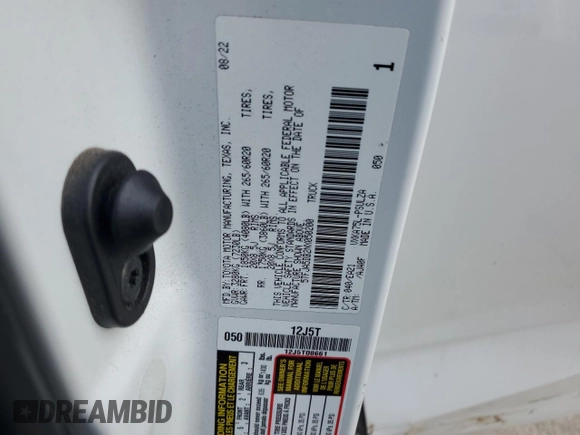 2022 Toyota Tundra Limited with VIN 5TFJA5DB2NX050200, listed as a Copart auction lot 87579955 with 32,928 mi miles and Salvage title. Bid and sale history available at DreamBid. Image 12.