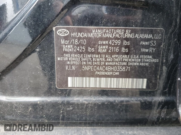 2011 Hyundai Sonata Limited z VIN 5NPEC4AC4BH035871, wystawiony jako Copart lot #48740955 z przebiegiem 171 461 mil mil oraz Nie do naprawy • Non repairable. Historia ofert i sprzedaży dostępna na DreamBid. Obrazek 12.