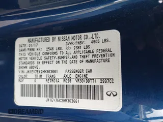 2017 Infiniti Q60 Sport with VIN JN1EV7EK2HM363661, listed as a IAAI auction lot 42016045 with 98,880 mi miles and . Bid and sale history available at DreamBid. Image 9.