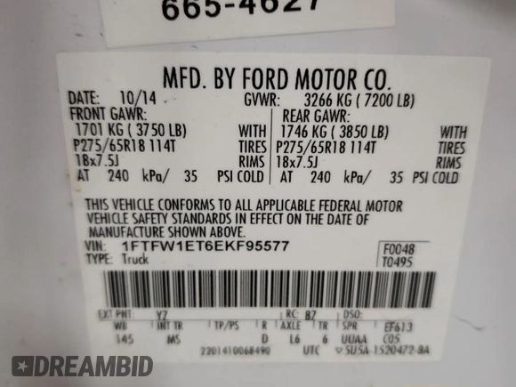 2014 Ford F-150 XL with VIN 1FTFW1ET6EKF95577, listed as a Copart auction lot 51749905 with 266,361 mi miles and Clean Title. Bid and sale history available at carsss.com. Image 12.
