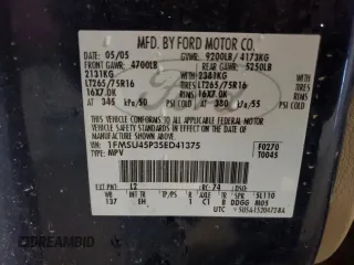 2005 Ford Excursion Eddie Bauer с VIN 1FMSU45P35ED41375, выставлен на аукционе Copart как лот 72647024 с пробегом Не указан миль и Списание • Salvage title. История ставок и продаж доступна на DreamBid. Изображение 16.