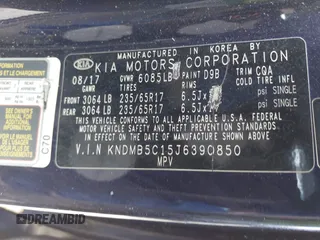 2018 Kia Sedona LX with VIN KNDMB5C15J6390850, listed as a IAAI auction lot 41667222 with 114,879 mi miles. Bid and sale history available at carsss.com. Image 9.