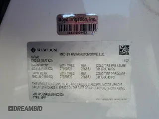 2022 Rivian R1S Launch Edition with VIN 7PDSGABL6NN002520, listed as a Copart auction lot 48323715 with Not Provided miles and Salvage Title. Bid and sale history available at carsss.com. Image 14.