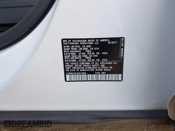 2018 Volkswagen Atlas Launch Edition with VIN 1V2BR2CA5JC513354, listed as a IAAI auction lot 41205605 with 99,793 mi miles and . Bid and sale history available at DreamBid. Image 9.