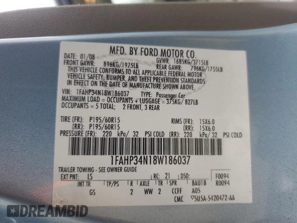 2008 Ford Focus S with VIN 1FAHP34N18W186037, listed as a Copart auction lot 50135265 with 151,790 mi miles and Clean Title. Bid and sale history available at carsss.com. Image 12.