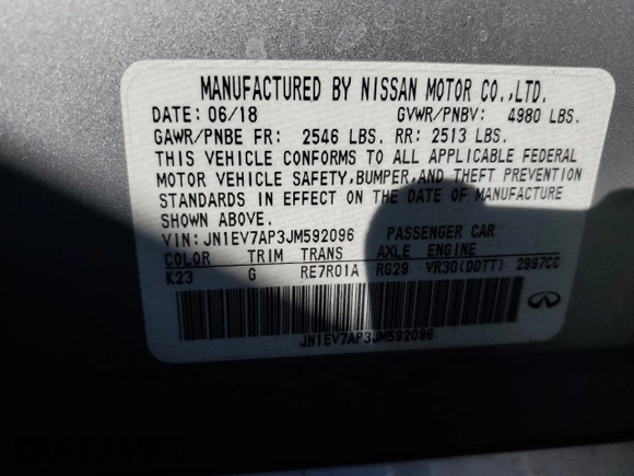2018 Infiniti Q50 Luxe with VIN JN1EV7AP3JM592096, listed as a Copart auction lot 41879355 with Not Provided miles and Salvage Title. Bid and sale history available at DreamBid. Image 13.