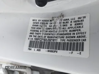 2020 Honda Civic LX with VIN 19XFC2F62LE021811, listed as a IAAI auction lot 41591466 with 75,797 mi miles and . Bid and sale history available at DreamBid. Image 9.