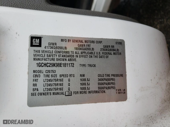 2008 Chevrolet Silverado 2500HD Work Truck with VIN 1GCHC29K98E181172, listed as a Copart auction lot 82171664 with 296,563 mi miles and Salvage Title. Bid and sale history available at carsss.com. Image 12.