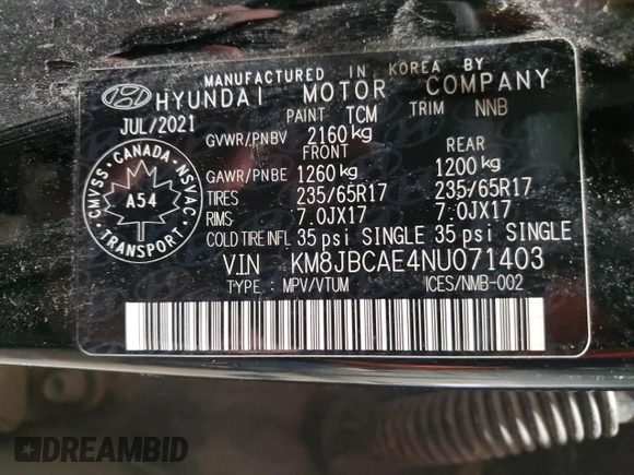 2022 Hyundai Tucson Preferred z VIN KM8JBCAE4NU071403, wystawiony jako Copart lot #44009635 z przebiegiem 150 355 mil mil oraz Szkody całkowita. Historia ofert i sprzedaży dostępna na DreamBid. Obrazek 14.