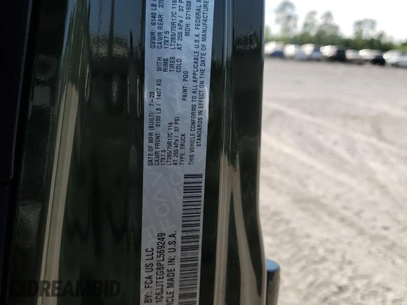 2023 Jeep Gladiator Mojave with VIN 1C6JJTEG8PL569249, listed as a Copart auction lot 53398865 with 19,416 mi miles and Salvage title. Bid and sale history available at DreamBid. Image 13.