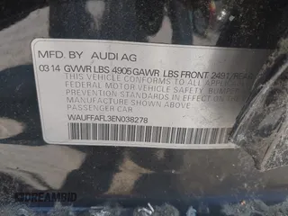 2014 Audi A4 Premium Plus z VIN WAUFFAFL3EN038278, wystawiony jako IAAI lot #42340189 z przebiegiem 167 870 mil mil oraz . Historia ofert i sprzedaży dostępna na DreamBid. Obrazek 9.