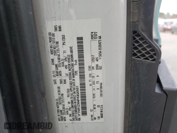 2015 Ford Transit Cargo with VIN 1FTNR1ZM4FKB20551, listed as a Copart auction lot 54079765 with 168,433 mi miles and Clean Title. Bid and sale history available at DreamBid. Image 13.