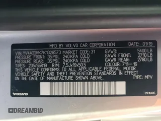 2019 Volvo XC60 Momentum with VIN YV4A22RK7K1328573, listed as a Copart auction lot 89158485 with 34,410 mi miles and Salvage title. Bid and sale history available at DreamBid. Image 13.