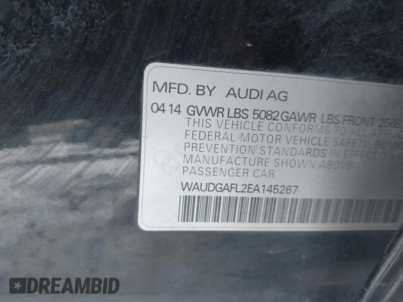 2014 Audi S4 Premium Plus with VIN WAUDGAFL2EA145267, listed as a IAAI auction lot 41127787 with 124,844 mi miles. Bid and sale history available at carsss.com. Image 9.