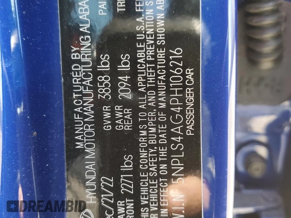2023 Hyundai Elantra SEL с VIN 5NPLS4AG4PH106216, выставлен на аукционе Copart как лот 52132395 с пробегом 6 721 миль миль и Списание • Salvage title. История ставок и продаж доступна на DreamBid. Изображение 13.