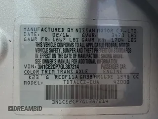2016 Nissan Note S Plus with VIN 3N1CE2CP7GL387214, listed as a Copart auction lot 72278144 with 38,827 mi miles and Salvage Title. Bid and sale history available at DreamBid. Image 14.