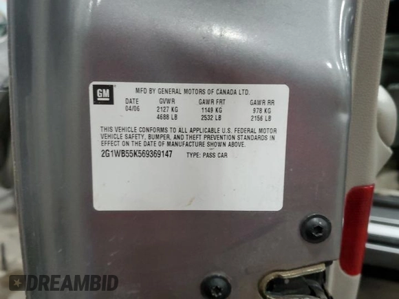 2006 Chevrolet Impala LS with VIN 2G1WB55K569369147, listed as a Copart auction lot 48026725 with 209,680 mi miles and Salvage title. Bid and sale history available at DreamBid. Image 12.