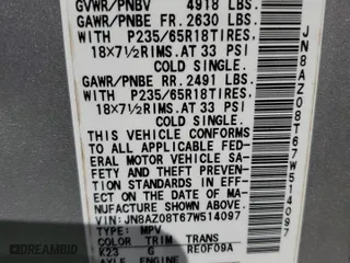 2007 Nissan Murano SL with VIN JN8AZ08T67W514097, listed as a Copart auction lot 53392805 with 202,838 mi miles and Clean Title. Bid and sale history available at carsss.com. Image 12.