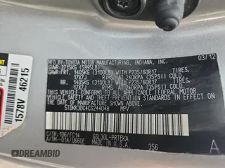 2012 Toyota Sienna LE AAS with VIN 5TDKK3DC4CS244048, listed as a Copart auction lot 55940585 with 163,222 mi miles and Clean Title. Bid and sale history available at DreamBid. Image 10.