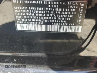 2015 Volkswagen Jetta SE z VIN 3VWD17AJ8FM231567, wystawiony jako Copart lot #55333725 z przebiegiem Nie podano mil oraz Szkoda całkowita • Salvage title. Historia ofert i sprzedaży dostępna na DreamBid. Obrazek 13.