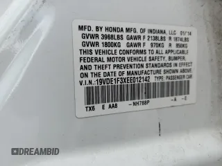 2014 Acura ILX with VIN 19VDE1F3XEE012142, listed as a Copart auction lot 54797865 with 73,130 mi miles and Salvage title. Bid and sale history available at DreamBid. Image 13.