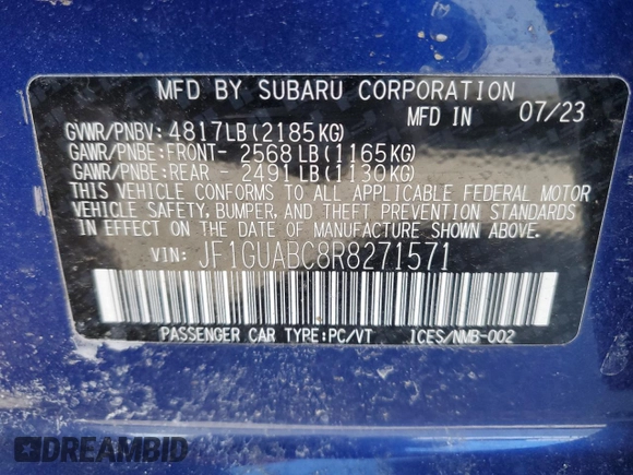 2024 Subaru Impreza with VIN JF1GUABC8R8271571, listed as a Copart auction lot 87575385 with 3,872 mi miles and Salvage Title. Bid and sale history available at carsss.com. Image 12.