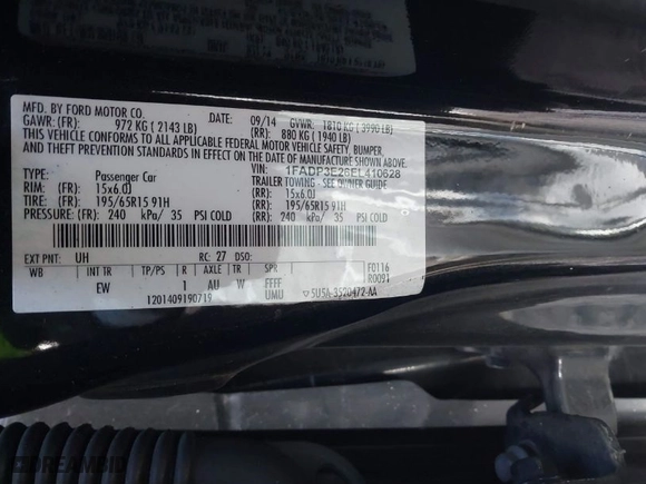 2014 Ford Focus S with VIN 1FADP3E26EL410628, listed as a IAAI auction lot 41590044 with 88,602 mi miles. Bid and sale history available at carsss.com. Image 9.