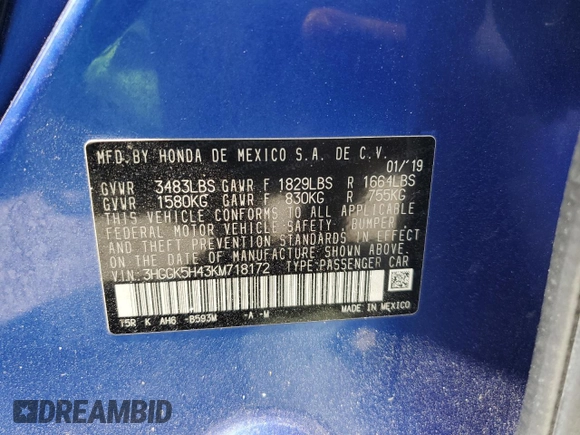 2019 Honda Fit LX z VIN 3HGGK5H43KM718172, wystawiony jako Copart lot #60843115 z przebiegiem 150 151 mil mil oraz Nie do naprawy • Non repairable. Historia ofert i sprzedaży dostępna na DreamBid. Obrazek 13.
